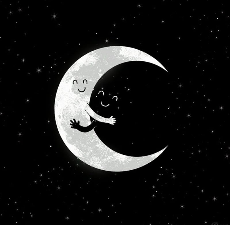 â¢*¨`*â¢Hugs for beautiful nightâ¢*¨`*â¢, stars, smilies, black, sky, moon, dark, hugs, goodnight, night, HD wallpaper